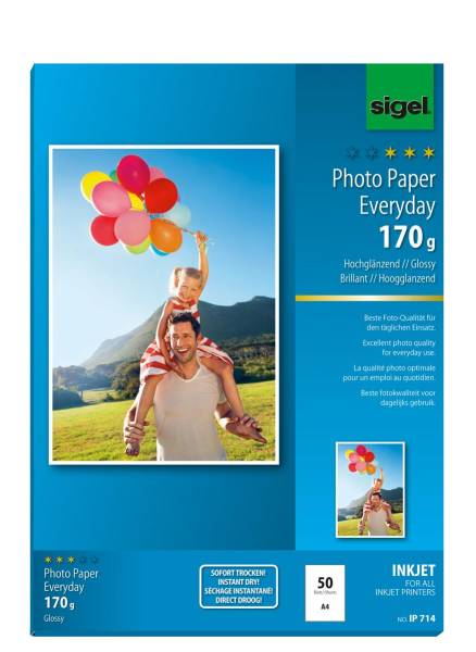 InkJet Photo Paper EverydayA4 170g glossy 50 Blatt SIGEL IP714