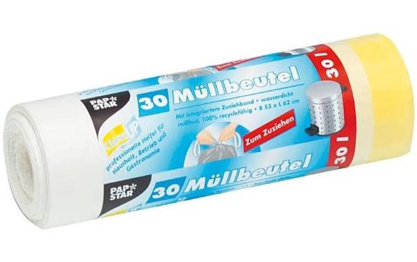 PAPSTAR Mülleimerbeutel LDPE, mit Zugband, 30 Liter, weiß