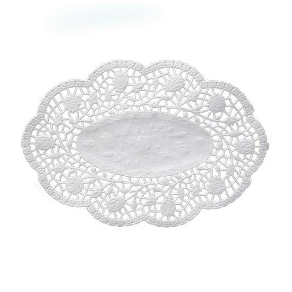 Deko-Spitze (PAP) oval weiß 50 x 37 cm – 100 Stück