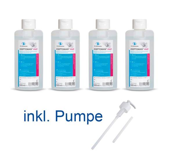 Aseptoman® Med Händedesinfektionsmittel – Set 4 x 500ml inkl. 1 Pumpe