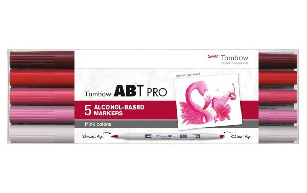 Tombow Marker ABT PRO, alkoholbasiert, 5er Set Pink Colors