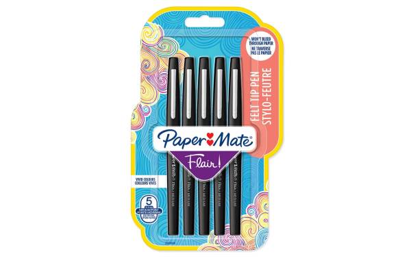 Paper Mate Fineliner Flair Medium 0.7 mm, Schwarz, 5 Stück