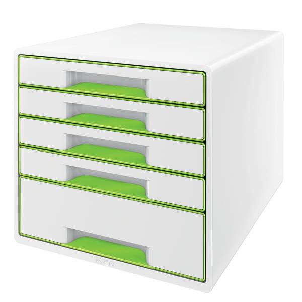 Schubladenbox WOW Cube A4 weiss/grün, 5 Schubladen LEITZ 52142054