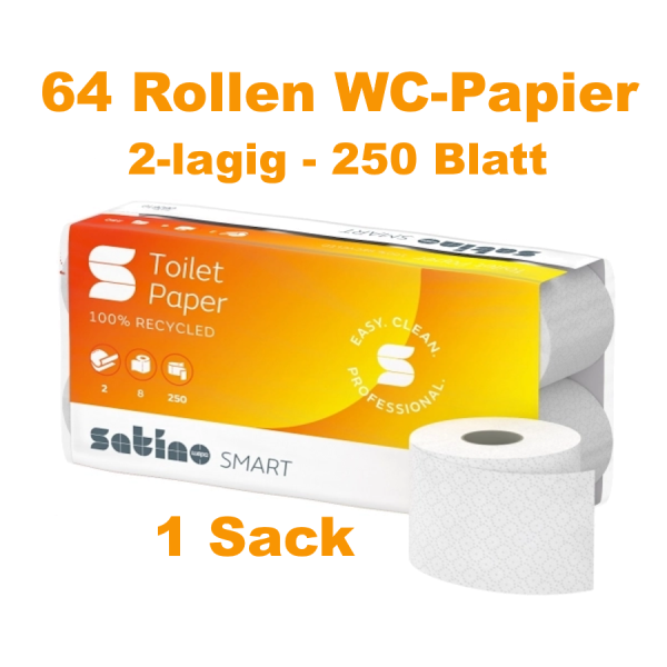 64 Rollen Satino Smart Toilettenpapier 2-lagig Weiss – 1 Sack