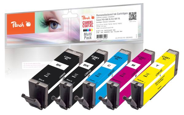 Peach Tinte Canon 580XL/581XL,Multi-Pack Black/Cyan/Magenta/Yellow