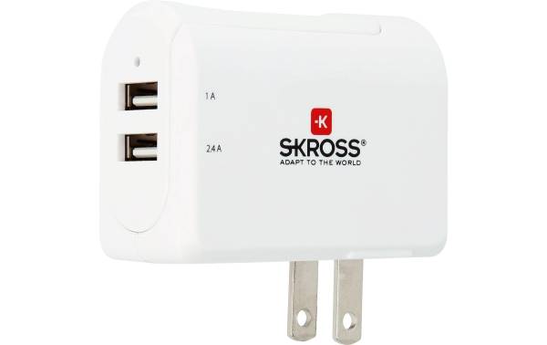 SKROSS USB-Wandladegerät US, 2 x USB-A, 17 W, Weiss