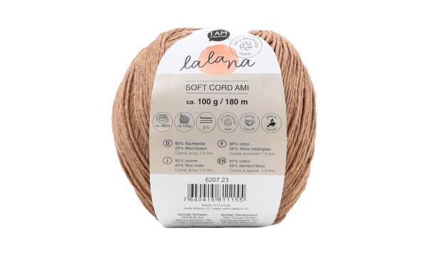 lalana Wolle Soft Cord Ami 100 g, Hellbraun