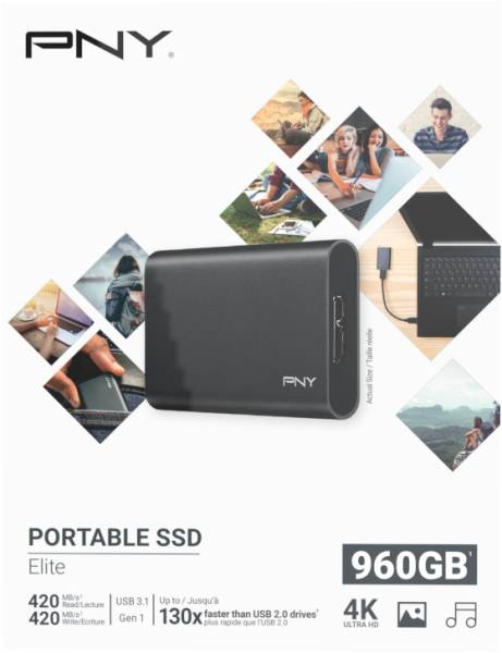 Elite USB 3.1 Gen1960GB Portable SSD dark-grey PNY PSD1CS105