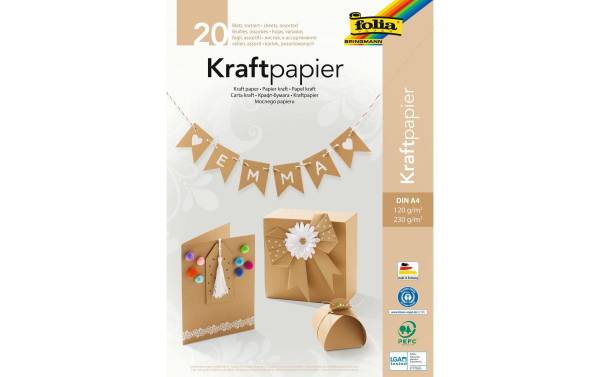folia Kraftpapier-Block, DIN A4, 20 Blatt, sortiert