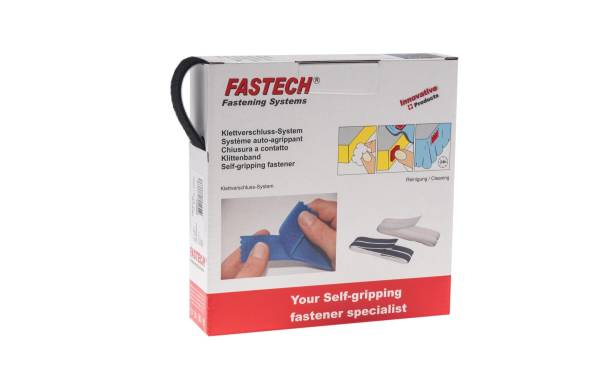 FASTECH Flauschseite Box 25 mm x 10 m selbstklebend, Schwarz