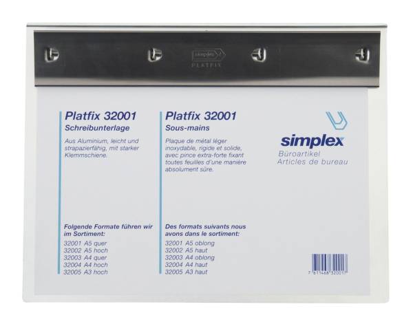 Schreibplatte Platfix aluminium, für A5 quer SIMPLEX 32001