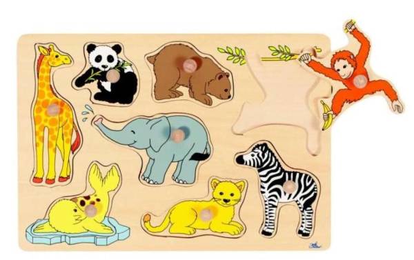 Goki Holz-Puzzle Steckpuzzle Tierkinder