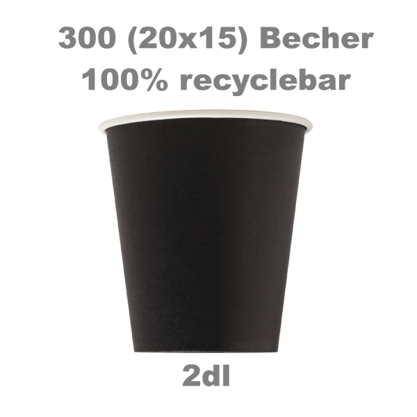 300 Trinkbecher Pappe 100% recyclbar 0,2l 75mm – schwarz