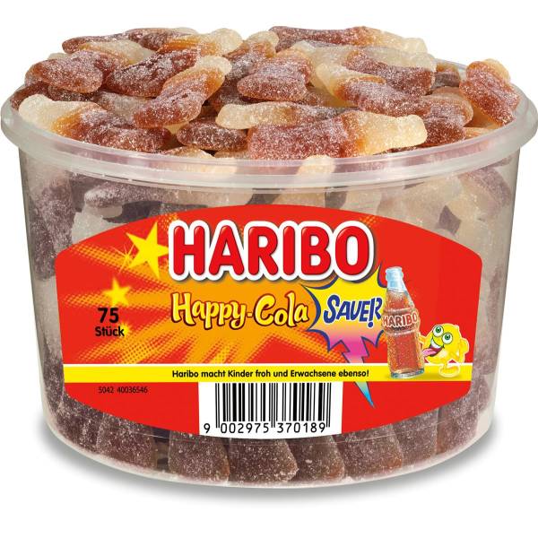 HARIBO Happy Cola Sauer 100004 Dose 1125g, 75 Stk.