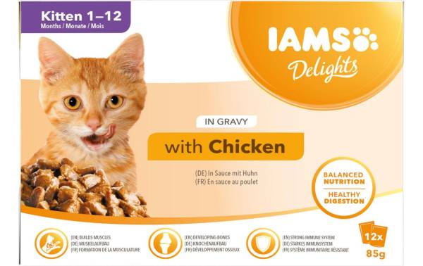 Iams Nassfutter Delights Kitten Huhn 12 x 85g in Sauce