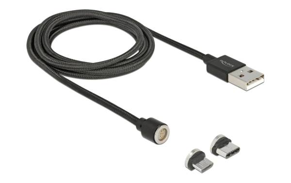 Delock USB-Kabel magnetisch 2in1 USB A – Micro-USB B/USB C 1.1 m