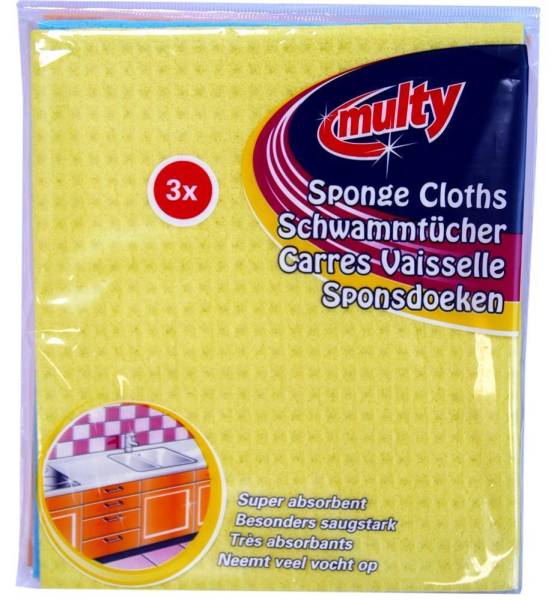 multy Schwammtücher 3er Pack , Viskose, farbig sortiert, ca. 18×20 cm