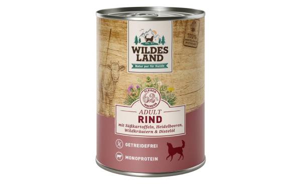 Wildes Land Nassfutter Rind mit Süsskartoffeln & Heidelbeeren 400 g