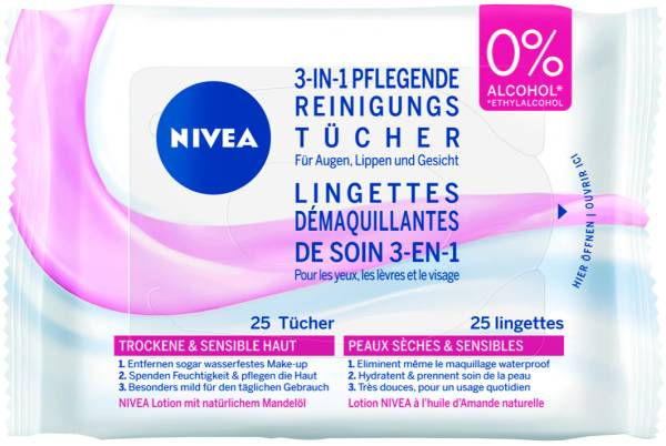 Nivea 3-in1 pflegende Reinigungstücher - 1 Pack à 25 Tücher