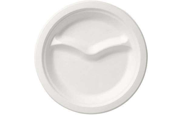 BioPak Einwegteller mit 2 Unterteilungen 22 cm, 50 Stück, Weiss