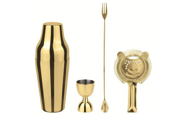 Paderno Bar Set Parisian 4tlg. gold Shaker, Doppelmass, Cocktaillöffel, Sieb