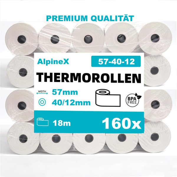 160x Thermo Bonrolle (PAP FSC Mix) 57/40/12 mm x 18m – 16×10 Stück