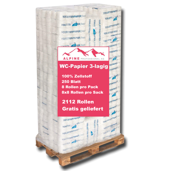 Palette Toilettenpapier PREMIUM 3-lg 250 Blatt 100% Zellstoff 2112 Rollen