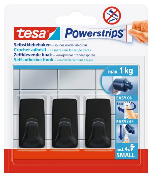TESA Powerstrips Haken S 582780000020 schwarz 3 Stück