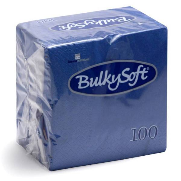 Servietten Bulkysoft, 1/4 Falz, blau, 2-lagig, 24x24cm - Karton à 30 Pack / Pack à 100 Servietten