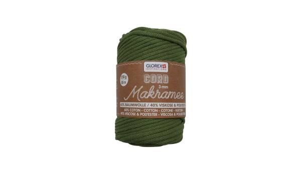 Glorex Wolle Makramee Cord gewebt 3 mm, 250 g, Olivgrün