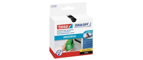 tesa On & Off Klettband, 20 mm x 2,5 m, schwarz
