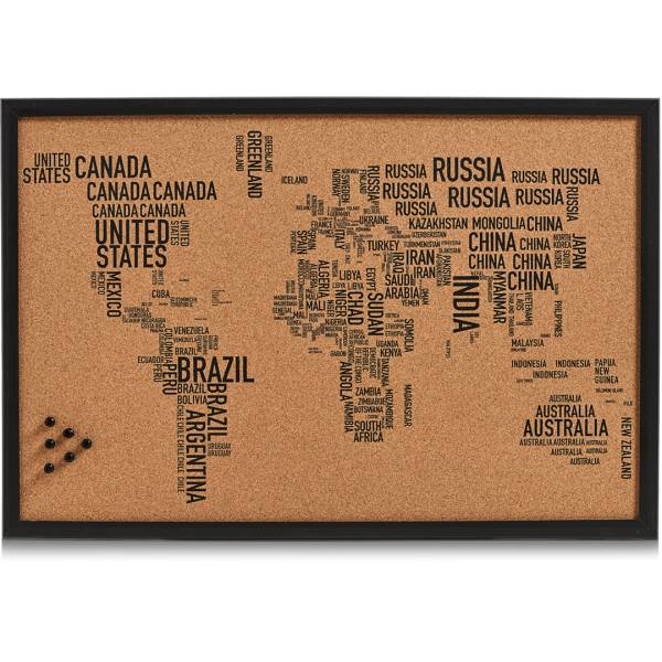 ZELLER Pinboard World letter 59×40 cm 11570 schwarz