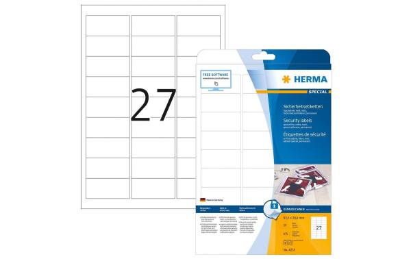 HERMA Verschlussetiketten SPECIAL, 63,5 x 29,6 mm, weiß