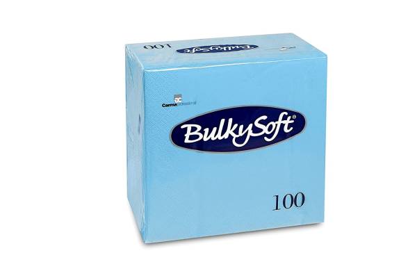 Servietten Bulkysoft, 3-lagig, 1/4 Falz, hellblau, 40x40cm - Karton à 10 Pack / Pack à 100 Serviette