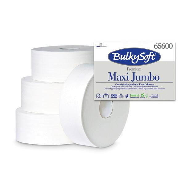 WC-Papier Jumbo Bulkysoft Premium weiss, 2-lagig 9cm x 320m, Ø 27cm Zellstoff unperfor.-6 Stück