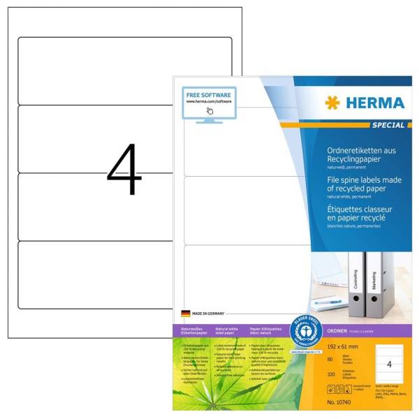 HERMA Ordnerrücken-Etiketten Recycling, 192 x 61 mm, 80 Bl.
