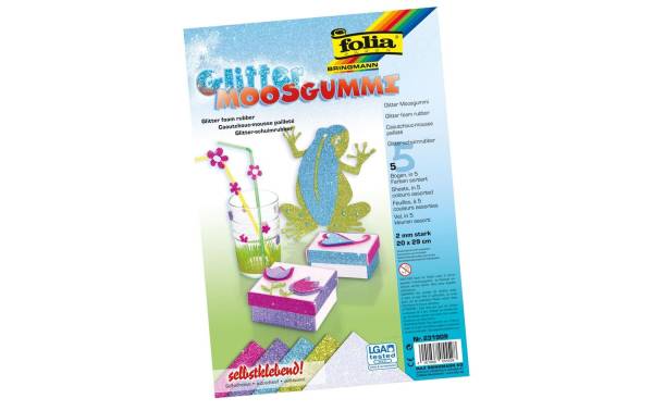 folia Glitter-Moosgummi, 200 x 290 mm, 5 Blatt, sortiert