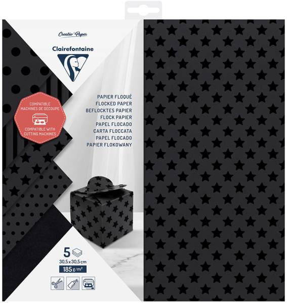 CLAIREFONTAINE Schneidepapier 30.5×30.5cm 95734C beflockt, 185g 5 Blatt