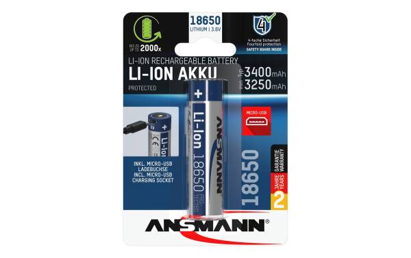 ANSMANN Li-Ion Akku 18650 mit Micro-USB Kupplung, 3.400 mAh