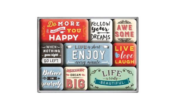 Nostalgic Art Magnet-Set Enjoy Life 9 Stück, Mehrfarbig