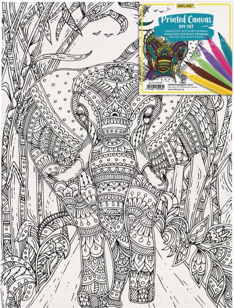 ONLINE Leinwand-Set 25.4×35.6cm 61043/6 Elefant, inkl. 6 Brushpens