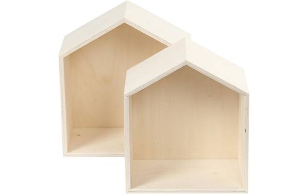 Creativ Company Holzartikel Kiste, Hausform, 2 Stück