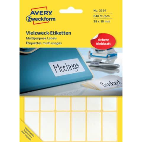 AVERY ZW. Zweckform Vielzweck-Etiketten, 38 x 18 mm, weiß, FP