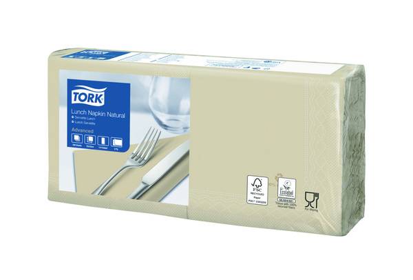 TORK-477350 Lunchserviette Natur mit vorgedrucktem Umweltsymbol 1/4-Falz –