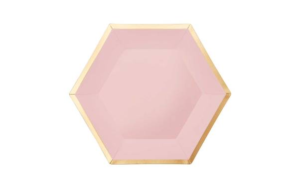 Rico Design Einwegteller Sechseck 16 cm, 10 Stück, Gold/Rosa