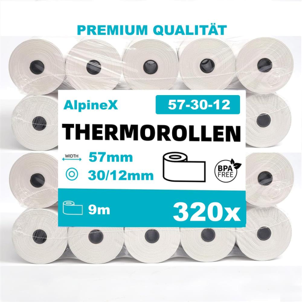 320x Thermo Bonrolle (PAP) 57/30/12 mm x 9m – 32×10 Stück
