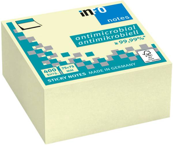 Haftnotizen Cube 75x75mm antimikrobiell, gelb 400 Blatt INFO 5120-01