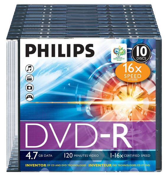 DVD-R 10er Slim Case PHILIPS DM4S6S10F
