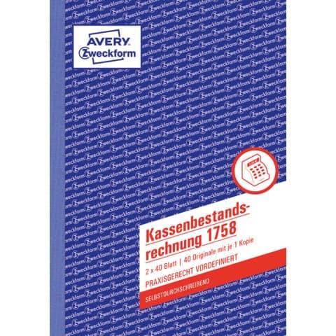 AVERY ZW. Zweckform Formularbuch "Kassenbericht/Bestand", A5