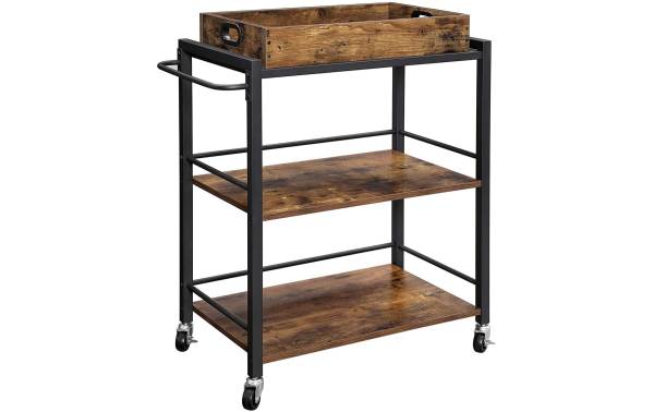 VASAGLE Bartrolley mit Tablett Metall / Holz, Schwarz